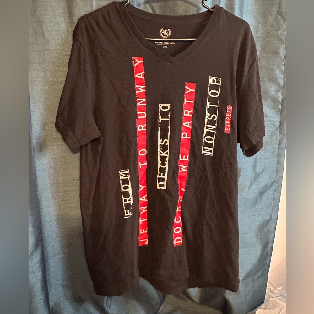 Express Men’s Black and Red Graphic Short Sleeve  T- Shirt.